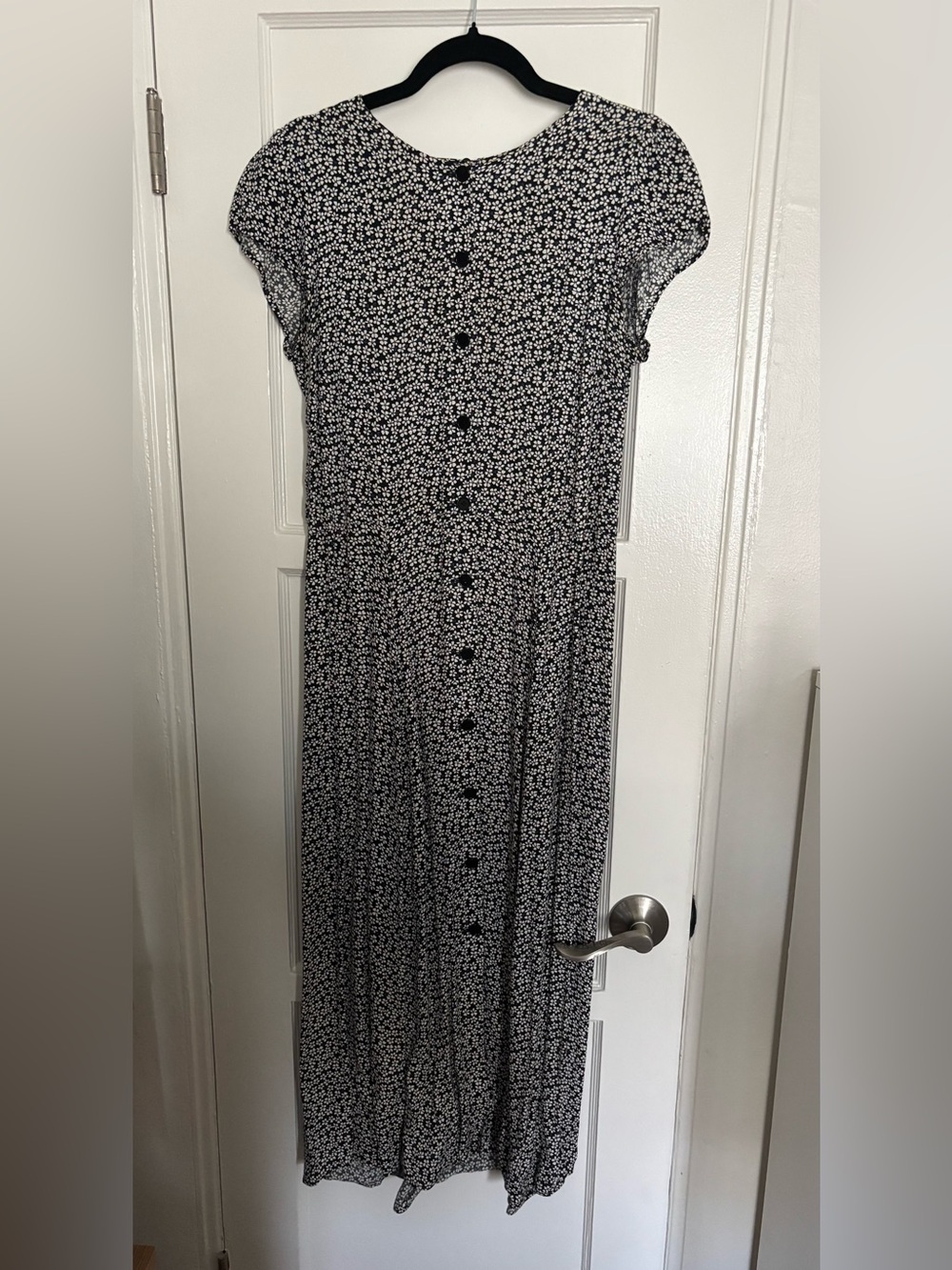Reformation Black Button Maxi Dress with White Floral Print